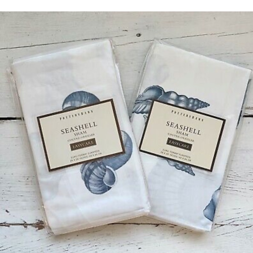 (2) POTTERY BARN SEASHELL Ocean Beach EURO (square) Pillow Shams (set of 2)